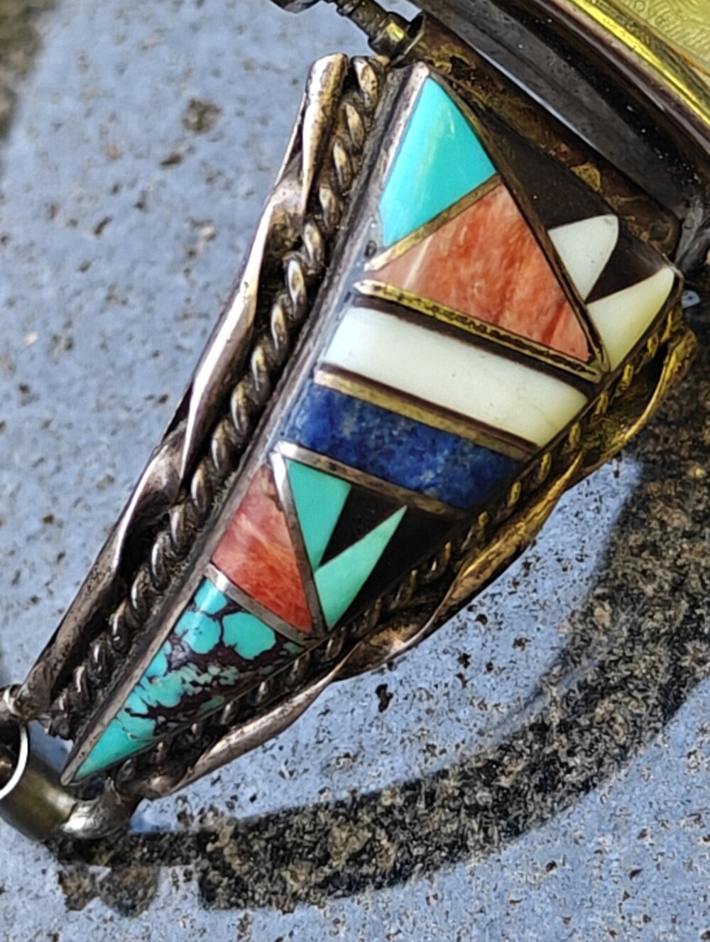 Vintage Zuni sterling silver watch tips with genuine stones inlay Signed